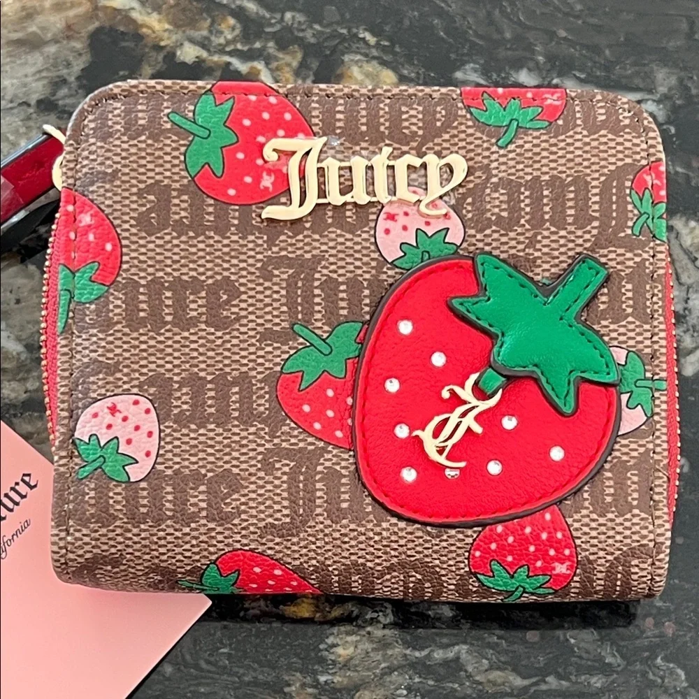 Juicy Couture Strawberry Zip Around Brown Wallet NWT